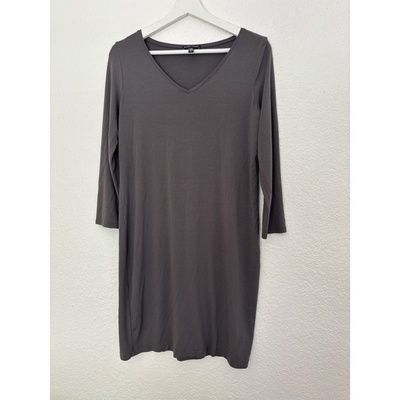 Eileen Fisher Womens Small/petite V Neck Grey‎ Stretch Dress Long Sleeve - Picture 2 of 7